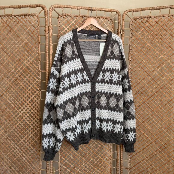 Vintage Nordic Argyle Cardigan - XL - Picture 1 of 3